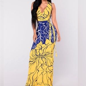 Fashion Nova Ivanna Maxi‎ Dress Yellow/Blue